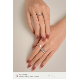 ako Nails Press on Almond, Expresso, Milky Latte Ombre Medium Length Fake Nails Acrylic Nails, Reusable Salon Quality Glue on Nails for Women, 30 Stick on Nails Kit