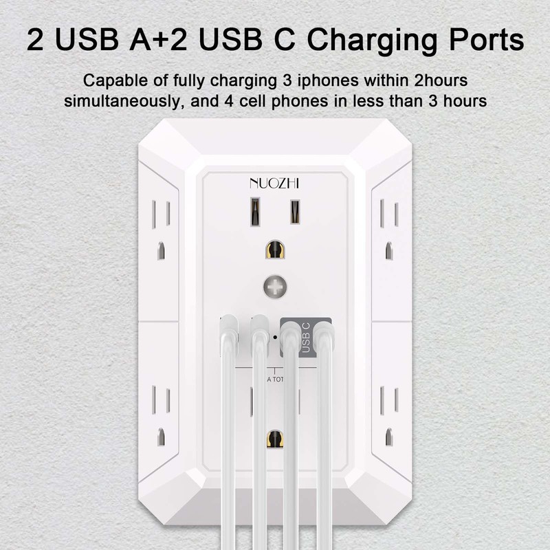 Outlet Extender Surge Protector - NUOZHI 6 Outlet Splitter with