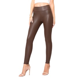 Conceited Faux Leather Leggings for Women - Vegan Leather Pants for Women High Waisted - Soft, Stretchy, and Non-See Through - Brown - X-Large - 2X-Large