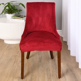 MIFXIN Velvet Wingback Chair Cover Slipcover Stretch Washable Sloping Armchair Protector Seat Cover for Dining Room Banquet Home Decor (Set of 2, Red)
