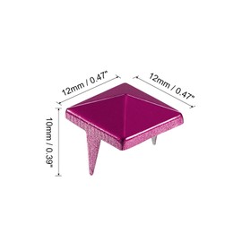 sourcing map 50Pcs Square Pyramid Rivets, 12mm Two-Jaw Studs Spikes, Copper Punk Rock Nailhead Spots for Clothing Bag Leather Shoes (Rose Red)