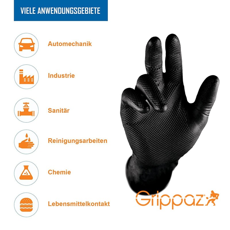 Grippaz Protective Gloves Nitrile Extra Large Black – Pack of