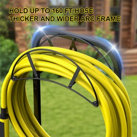 Suchek Garden Hose Holder, Upgraded 4 Spikes Water Hose Holder, Heavy Duty Hose Stand Holds 150ft Hose, Freestanding Hose Hanger, Hose Storage Organizer for Outside Yard Lawn (Black)