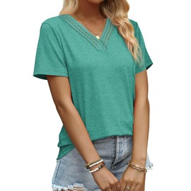 Aokosor Womens V Neck Tshirts Fashion 2024 Loose Casual Tunic Tops Workout Teal L