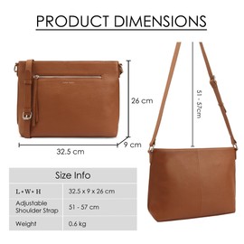 Lloyd Baker London – LAYSA Messenger Bag: Women's Modern Design in 100% Genuine Full Grain Leather- CARAMEL CAFÉ (Tan)