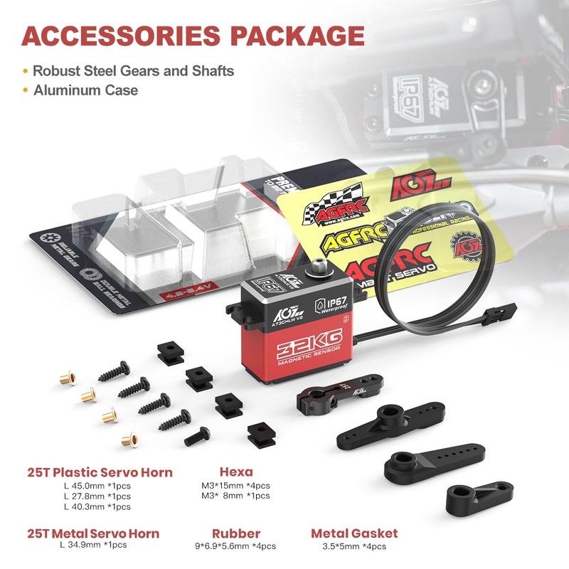 AGFRC 32KG IP67-Waterproof RC-Servo High-Torque - Full Metal Gear Coreless