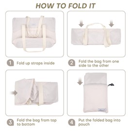 HXLGMD Multipurpose Foldable Nylon Tote Bag - Spacious Shoulder Bag with Zipper Closure-Beige