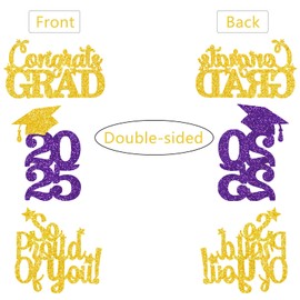 Double Sided Graduation Centerpiece 16PCS Congrats Grad Party Favors Glitter Table Top Supplies Purple Gold