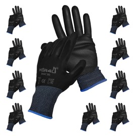 kör4u® 10 Pairs Of Breathable Work Gloves, Universal Protective Gloves with Coating, Suitable for Every Use, for Car, Gardening, Construction Work (L, Basic 50)