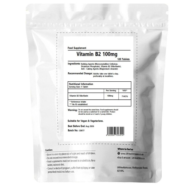 Vitamin B2 Riboflavin 100mg Tablets Migraine Support, Stress and Energy.