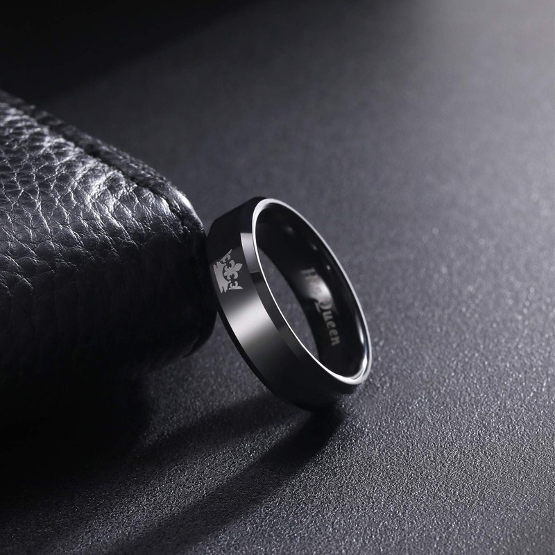 Black Tungsten Ring Her King His Queen Crown Wedding Bands
