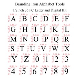 1/2" Wood Burning Letter Kit, 36 Pcs Alphabet and Number Branding Iron Stamps for Wood Leather Hats BBQ Bread, With an 80W Electric Branding Iron