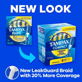 Tampax Compact Pearl Tampons Multipack, with LeakGuard Braid & Extendable Applicator, Regular/Super Absorbency, Up to 100% Leak and Odor Free Protection, Unscented, 45 Count