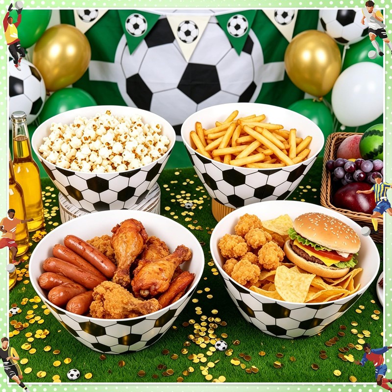 4-Pack Large Soccer Serving Bowls, Reusable 9.45" Melamine Snack Bowls