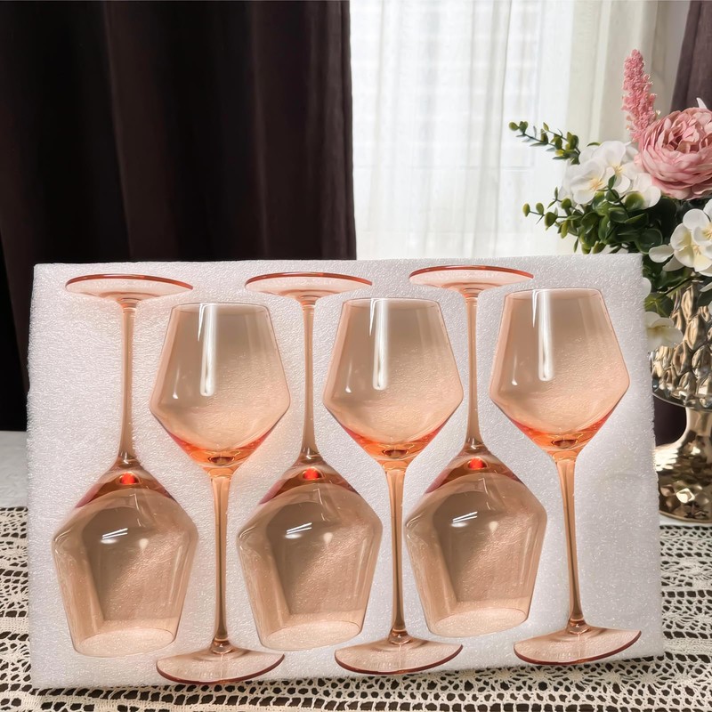 Colorsavant Peach Color Wine Glasses Set 6-16oz Blush Pink Wine