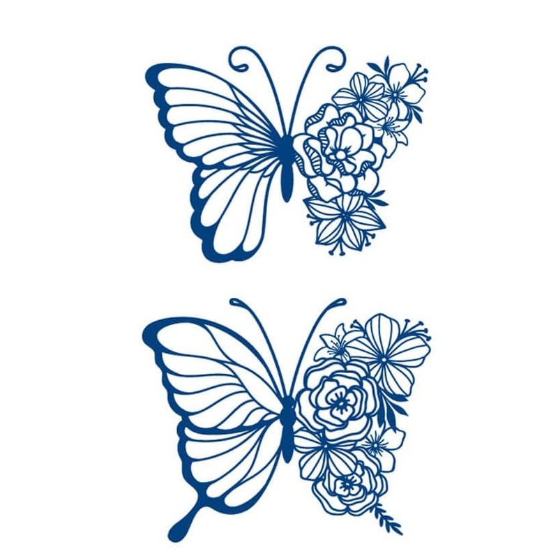 GZ638 639 Temporary Butterfly Flowers Tattoo Bull Skull Bull Antlers