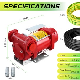 Fuel Transfer Pump 10GPM 12V Gasoline Transfer Pump, DC Automatic Gas Portable Fuel Transfer for Gasoline, Diesel, Kerosene and More, Red