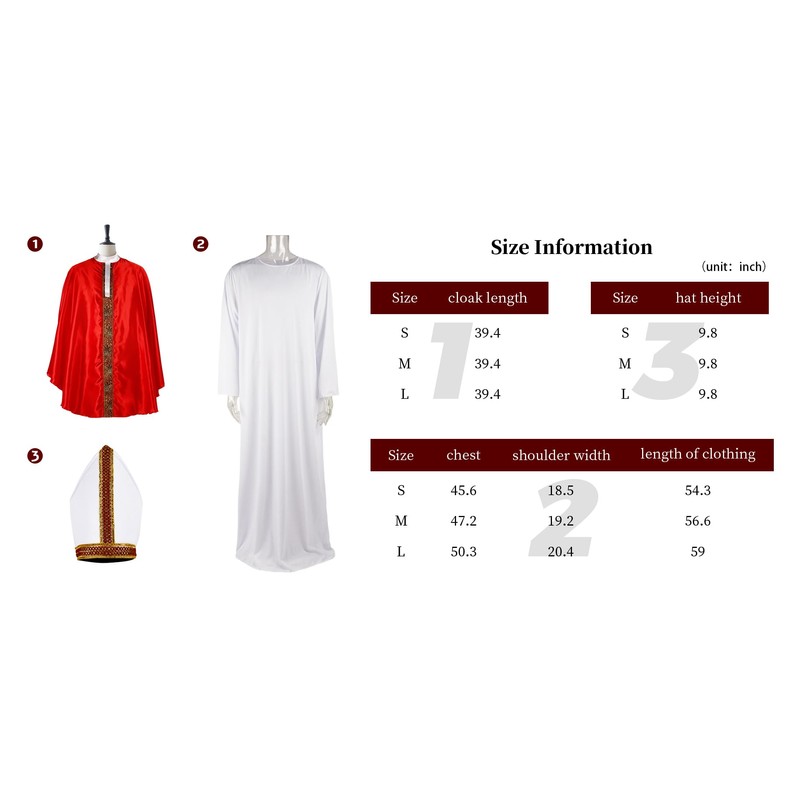MCJC Catholic Bishop Costume, Red and White Papal Robe with