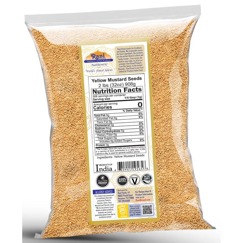 Rani Yellow Mustard Seeds Whole Spice 32oz (2lbs) 908g ~