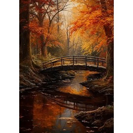 Fall Forest Diamond Art Kits for Adults, 5D Bridge Lake Diamond Painting Kits for Adults Beginners, DIY Full Round Drill Diamond Dot Painting Gem Art Kits for Adult, Home Wall Decor 11.8x15.7 Inch