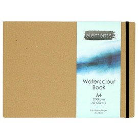 Elements A4 Watercolour Book | 32 Sheets (64 Sides) of Cold Pressed 200 GSM Paper | Hardback Cover – Ideal for Watercolours & Mixed Media