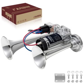 FARBIN Air Horn for Truck 12V Loud Train Horn with Air Compressor Dual-Trumpet Chrome Compatible with Trucks Pickups Motorcycles Cars Boats