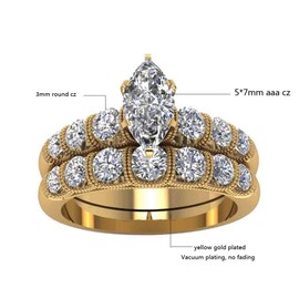 Ringcrown Bridal Sets Yellow Gold Plated Womens Wedding Ring Sets Marquise cut Cz Engagement Ring Sets