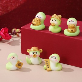 DECHOUS 6Pcs Chinese New Year 2025 Snake Figurine Resin Snake Ornaments 2025 Year of The Snake Figurines Chinese Zodiac Snake Feng Shui Decor for Home Spring Festival