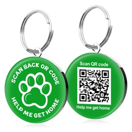 QR Code Dog Tags ID Tags for Dogs Pet Dog Name Tag Dog ID Tag Cat ID Tag Online Pet Profile Scan QR Receive Instant Pet Location Alert Email Quiet Pet Tag (Green, Design 1)