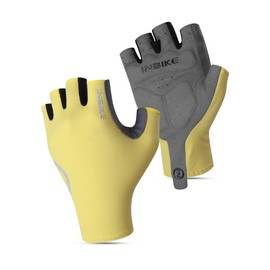 INBIKE Cycling Gloves Half Finger Cool Fabric Unisex Men Woman Cycling Gloves Summer Lightweight Breathable Quick Dry Non-Slip Gym Gloves Deprotes Running Gloves Yellow-M