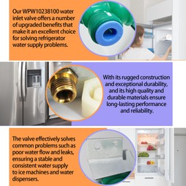 2023 Upgrade WPW10238100 Refrigerator Water Inlet Valve W10238100 Replace W10498992 Water Inlet Valve Compatible with Whirlpool Kenmore KitchenAid Maytag Jenn-Air Ikea Refrigerator, 2-year warranty