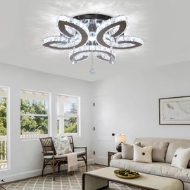 FRIXCHUR 20.4" Crystal Ceiling Light Modern LED Crystal Chandeliers Large Flush Mount Ceiling Light Fixture for Bedroom Living Dining Room (Cool White)