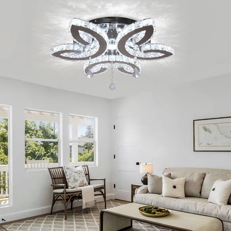 FRIXCHUR 20.4" Crystal Ceiling Light Modern LED Crystal Chandeliers Large