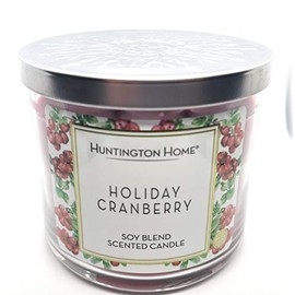 Huntington Home Holiday Cranberry Soy Blend 3-Wick Scented Candle w/Silver Metal Snowflake lid