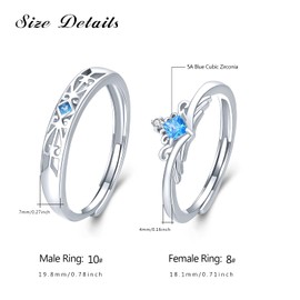 Pair of Rings Set 925 Sterling Silver Engagement Rings Pair Adjustable Open Ring for Engagement Rings Pair Finger Ring Matching Rings Anniversary Valentine's Day for Men and Women, Sterling Silver, 0
