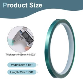 QUARKZMAN 2 Rollen Hochtemperatur-Abdeckband 1/4" x108ft(6mmx33m) 0,05mm dickes PET-Film Silikonklebeband hitzebeständiges Band für Hitzepresse Anodisierung Leiterplatte, Dunkelgrün