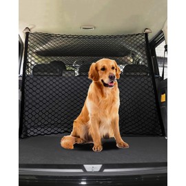 CJMAVUT Dog Car Barrier, Dog Net for Car,Adjustable Dual Layer Pet Travel Safety Barrier Net with Bungee Cords and Hook 47.24X33.85in