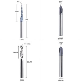SpeTool Set of 4 Milling Cutters 6 mm Shank Solid Carbide Solid Carbide CNC Milling Cutter V-Groove Cutter for Wood Engraving