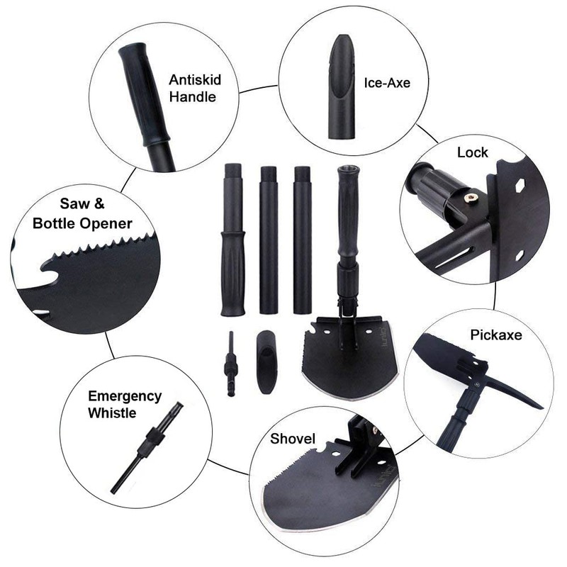 Survival Folding Shovel 35in Multi-Tool, Heavy Duty Carbon Steel Military
