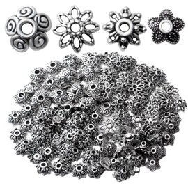 200pcs Spacer Beads Caps,Antique Silver Flower Bead Caps Tibetan Alloy Flower Caps Bead End Caps Loose Beads for DIY Earrings Bracelet Necklace Jewelry Making and Crafting,4 Styles