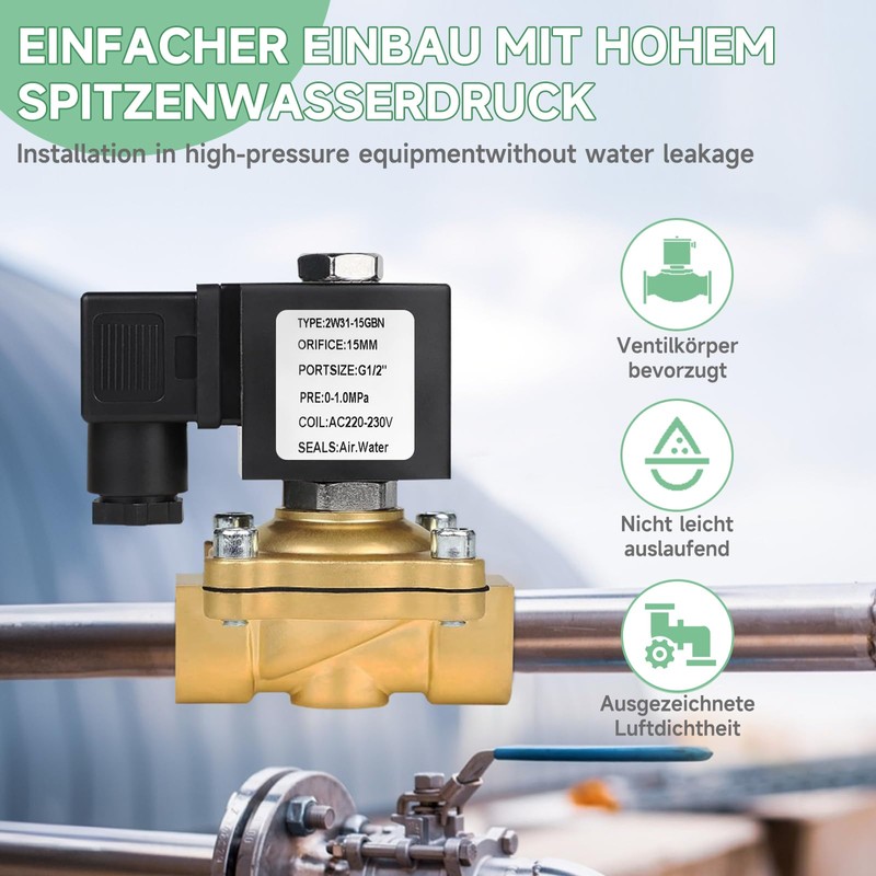 Brass Solenoid Valve G1/2 Inch 230 V AC 0-10 Bar