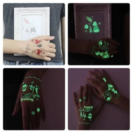 RMCtrends [10 sheets] HD Printed Christmas tattoos glow in dark luminous children kids parties stocking filler tattoo party bags father Xmas Decorations trees Santa rudolph Snow Gifts