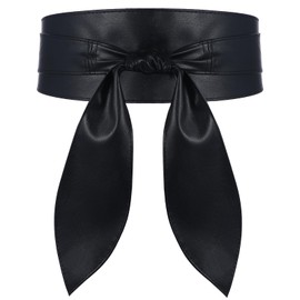 Black Belt Women,Wide Belts for Women Dresses,Womens Fashion Obi Belt Waist Belts for Womens Leather Fashion Wrap Wide Cinch for Dress Solid Color Trendy Bow Tie Wrap(Black)