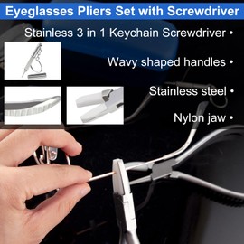 LEONTOOL Round Nylon Jaw Eyeglasses Frame Pliers Kit with Eyeglass Repair Screwdriver Optical Pliers Set