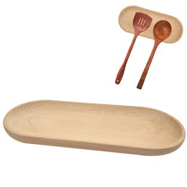 Ladle and Spoon Holder, Natural Retro Wood Spoon Rest Kitchen Spoon Rest for Countertop Cutlery Holder for Spatulas Spoons Tongs and More Cooking Utensil - 23 x 10 x 1.5 cm / 9 x 3.9 x 0.6 in
