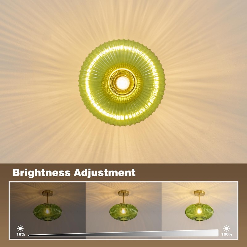 Feasey Green Semi Flush Mount Ceiling Light,Glass Ceiling Light Fixture