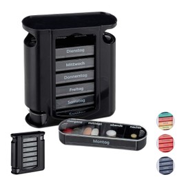 2 x Pill Box 7 Days in a Set, Weekly Pill Box, 4 Compartments, Morning, Noon, Evening, Night, Pill Box, Black