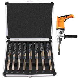 YoTmake Reduced Shank Drill Bit Set 8pcs1/2-Inch Diameter Industrial Drill Bit Set High Speed Steel Silver and Deming Reduced Shank Drill Set M2 Oxide Finish,135 Degree Split Point