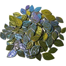 BTMIEY 500g Random Iridescent Leaves Ceramic Mosaic Tiles Creative 3 Sizes Ceramic Mosaic Pieces for Crafts Flower Pots Vases Cups Garden Decoration Mosaic Making Deep Green