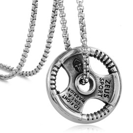 BLEUM CADE Stainless Steel Fitness Gym Dumbbell Weight Lifting Plate Barbell Pendant Necklace,Unisex,24inch Link Chain